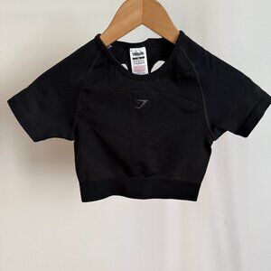 GYMSHARK CROP TSHIRT TOP SPORTS BRA BLACK XS